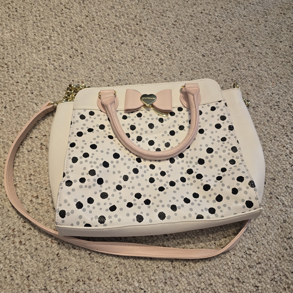 Betsey Johnson White and Pink Polka Dot Shoulder Bag